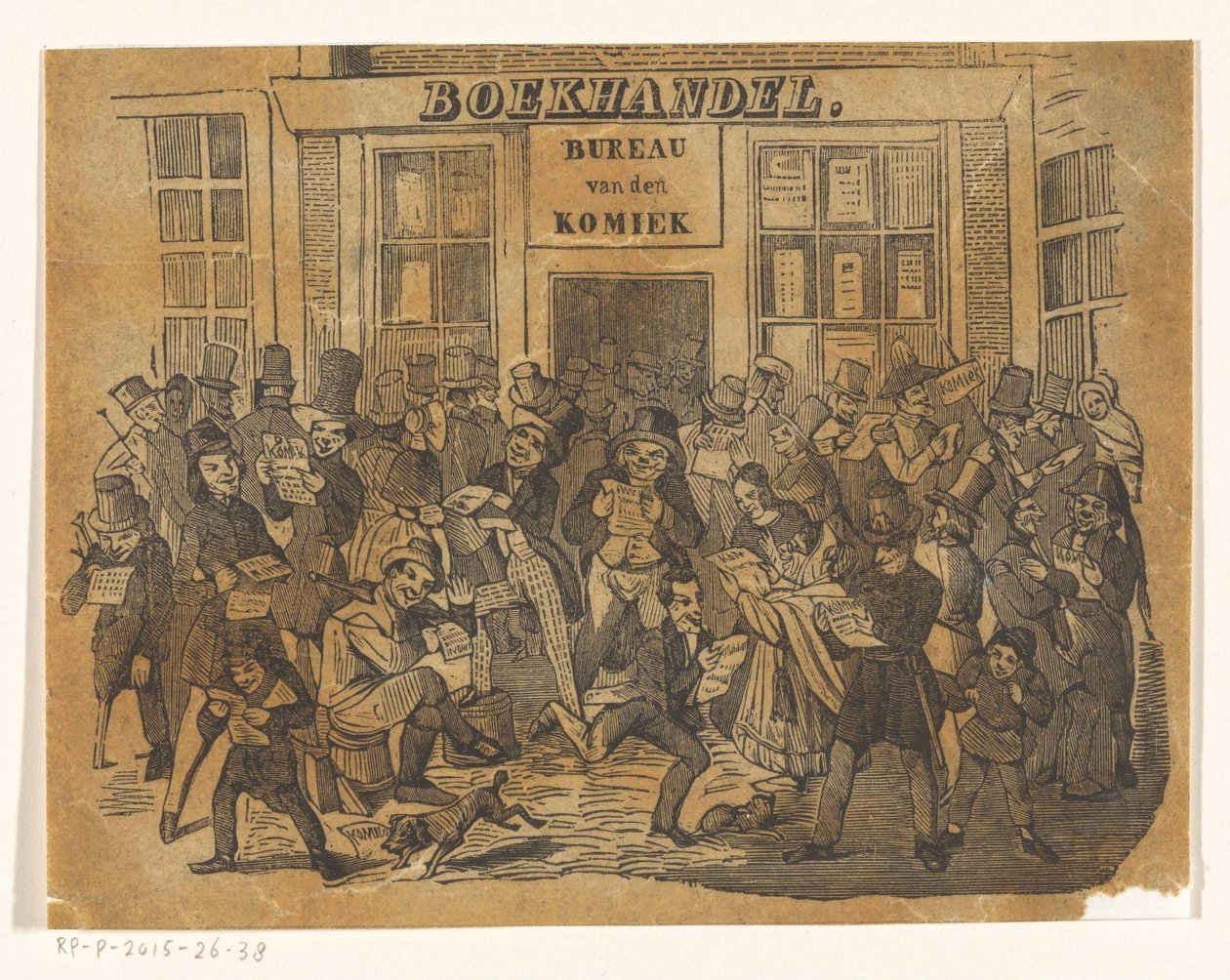 Trängas framför en bokhandel för att få tag i De Komiek av Jacobus Wilhelmus Adrianus Hilverdink (possibly)