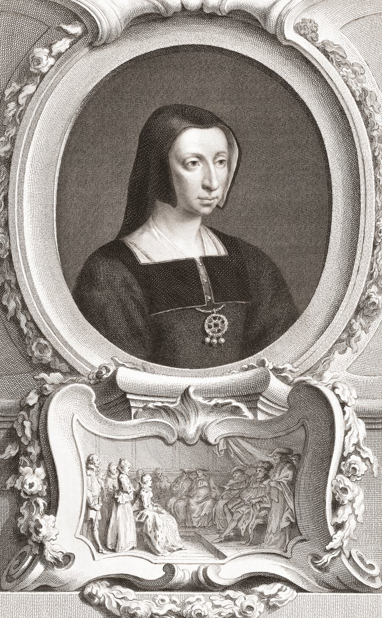 Louise av Savoyen (1476-1531) fransk adel och regent, hertiginna av Auvergne och Bourbon, hertiginna av Nemours och mor till kung Frans I (gravyr) av Jacobus and Vertue George Houbraken