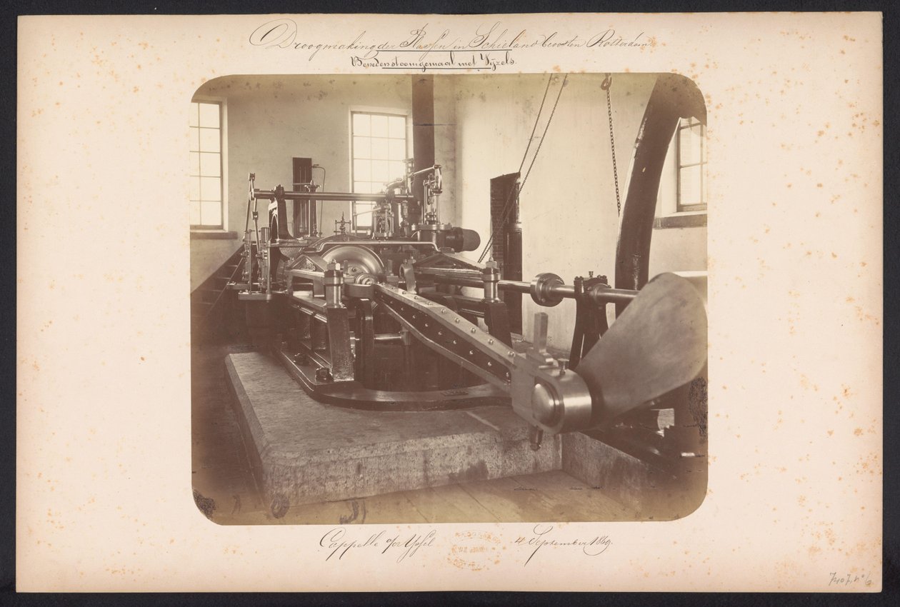 Nedan ångpumpstation med Vijzels / Capelle aan den IJssel 4 september 1869 (titel på objekt) Återvinning av sjöarna i Schieland öster om Rotterdam (serietitel på objekt) av Jacobus van Gorkom jr.