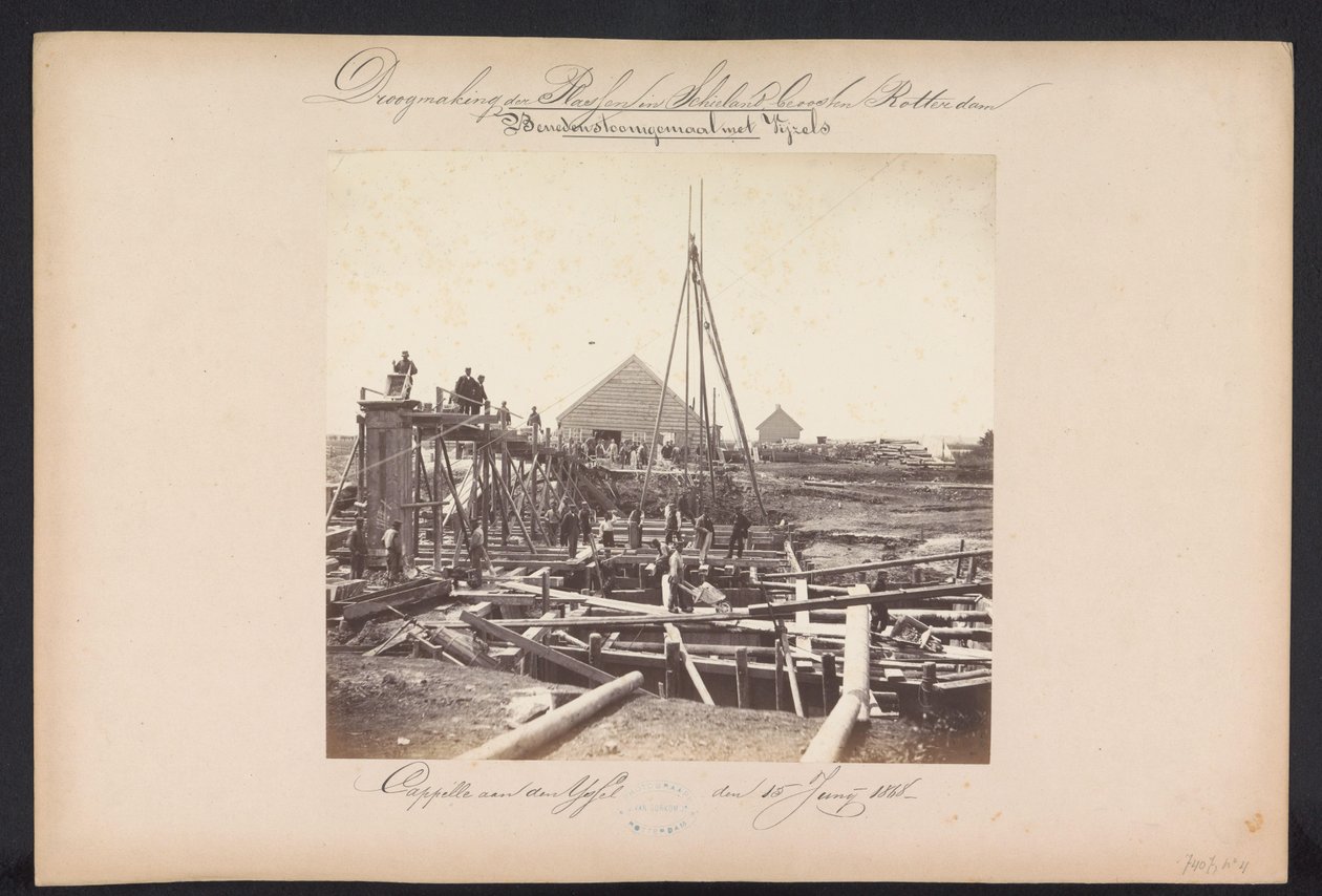 Nedan ångpumpstation med skruvar / Capelle aan den IJssel den 15 juni 1868 (titel på objekt) Dränering av Plassen i Schieland öster om Rotterdam (serietitel på objekt) av Jacobus van Gorkom jr.