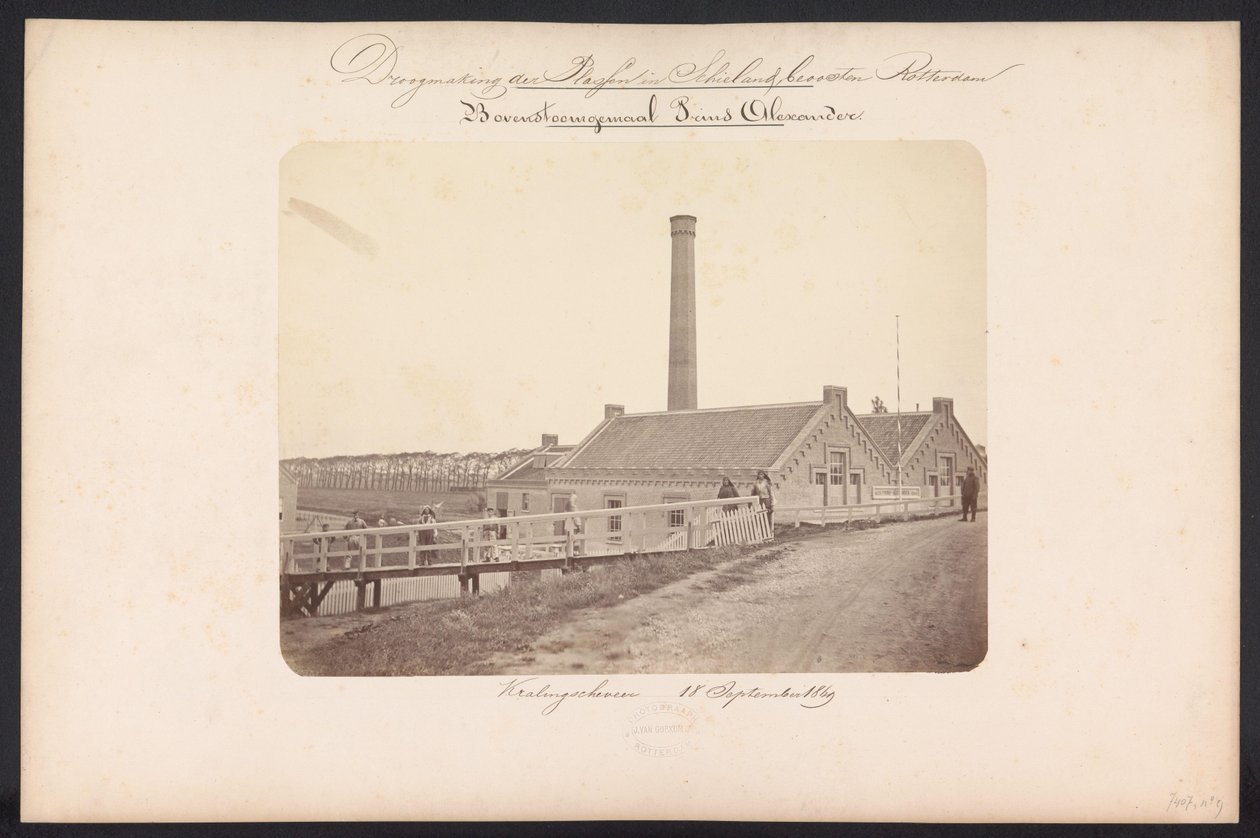 Bovenstoom pumpstation Prins Alexander / Kralingscheveer 18 september 1869 (titel på objekt) Återvinning av sjöarna i Schieland öster om Rotterdam (serietitel på objekt) av Jacobus van Gorkom jr.