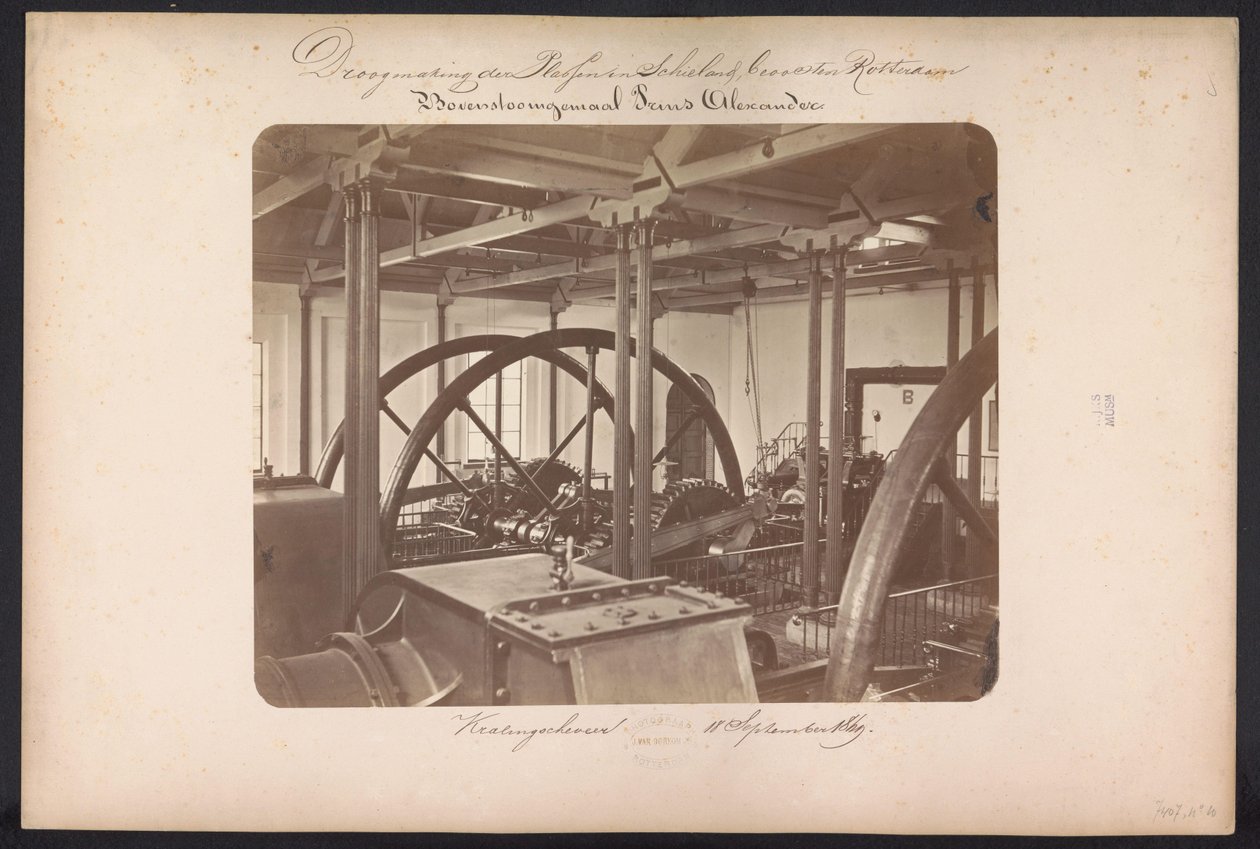 Bovenstoom pumpstation Prins Alexander / Kralingscheveer 18 september 1869 (titel på objekt) Återvinning av sjöarna i Schieland öster om Rotterdam (serietitel på objekt) av Jacobus van Gorkom jr.