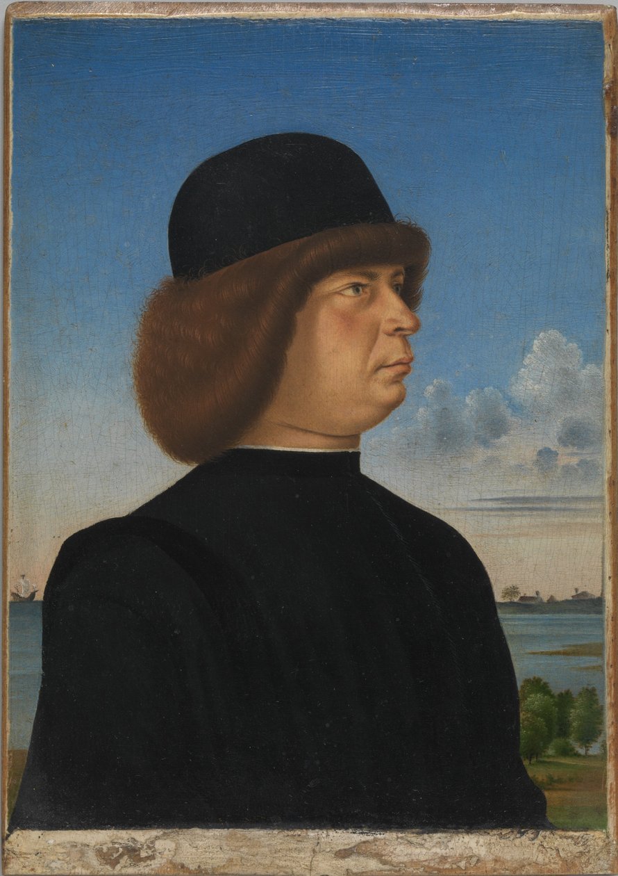 Porträtt av Alvise Contarini(); (a tergo) En tjudrad råbock av Jacometto Veneziano
