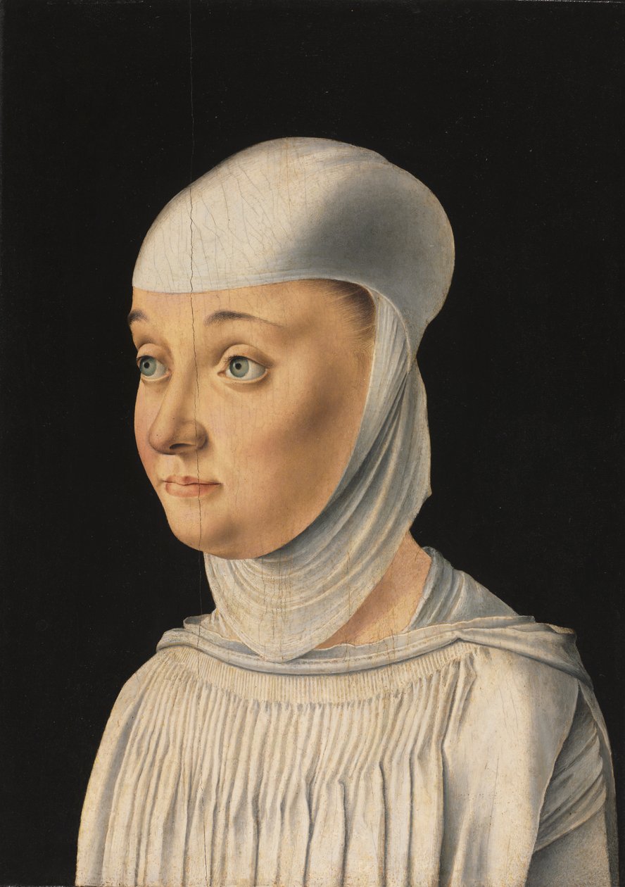 Porträtt av en kvinna, möjligen en nybörjare från San Secondo, ca. 1490. av Jacometto Veneziano