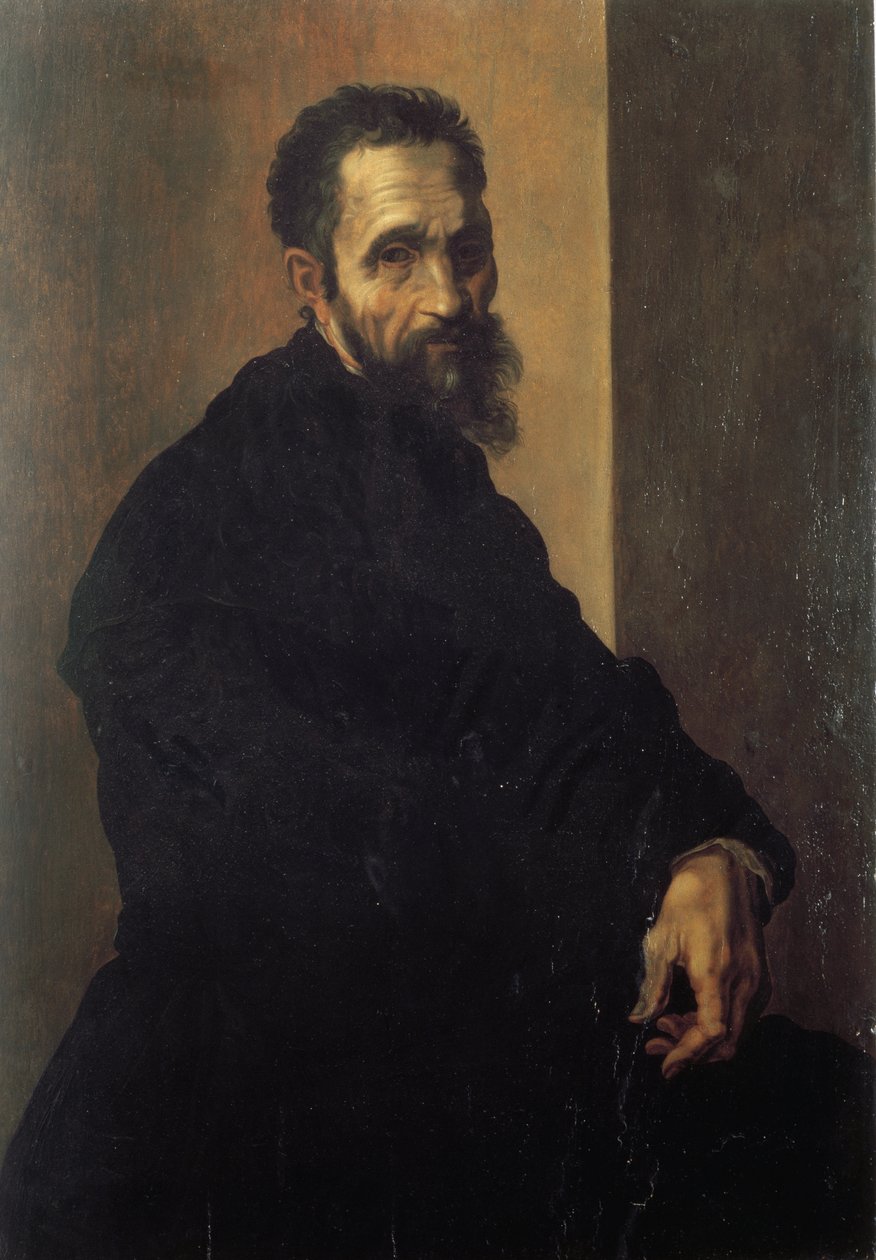 Porträtt av Michelangelo Buonarroti dit Michelangelo (Michelangelo eller Michel Ange av Jacopino del Conte