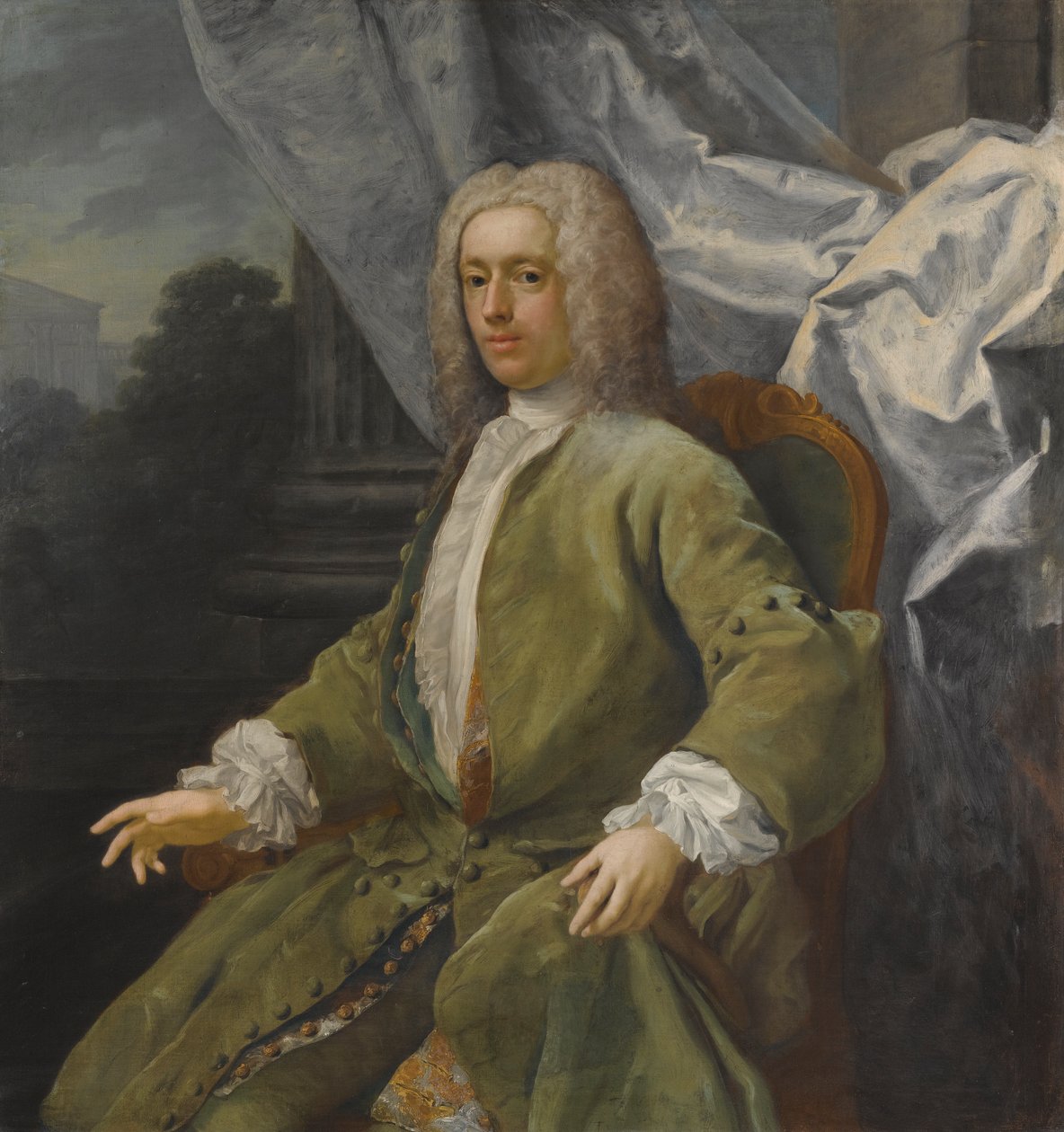 Porträtt av en sittande herre, tre fjärdedels längd av Jacopo Amigoni