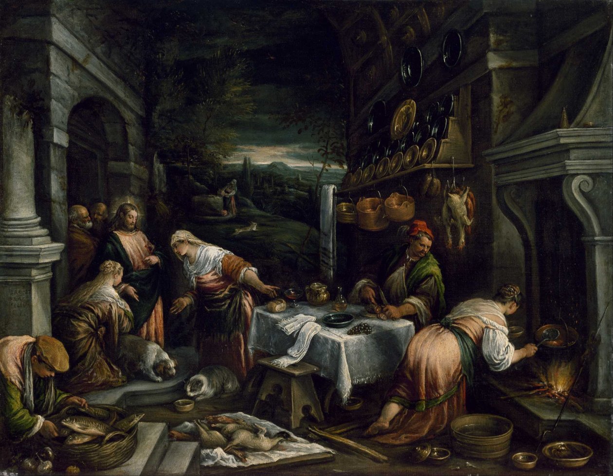 Kristus i Maria, Martas och Lasarus hus av Jacopo Bassano
