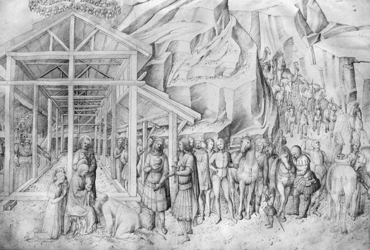 Adoration of the Magi, från Jacopo Bellinis album med teckningar (penna och bläck på veläng) av Jacopo Bellini