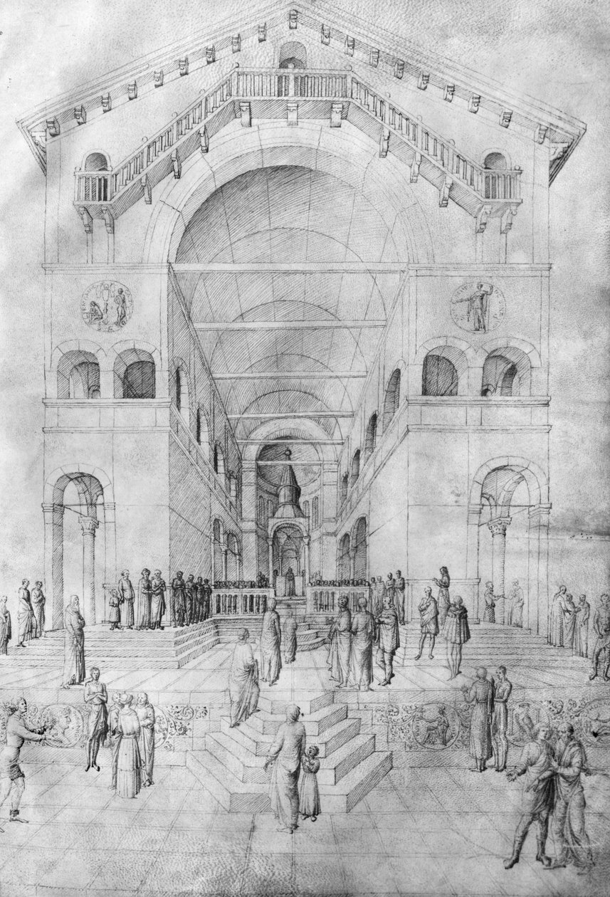 Presentationen av Jungfrun i templet, från Jacopo Bellinis album med teckningar (penna och bläck på veläng) av Jacopo Bellini