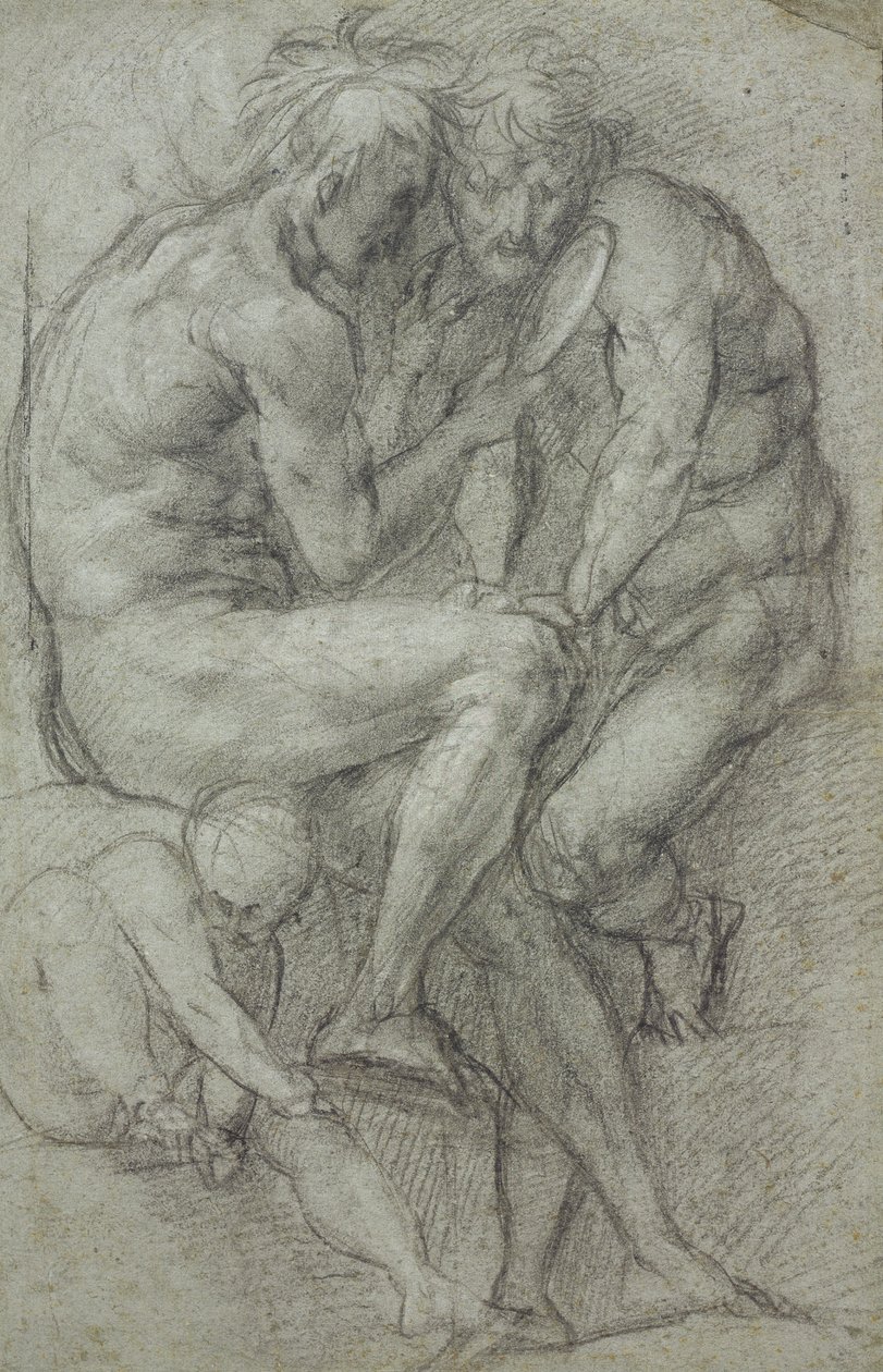 Studies of nudes (two men, seated, looking in a mirror, and a seated boy) av Jacopo Carucci