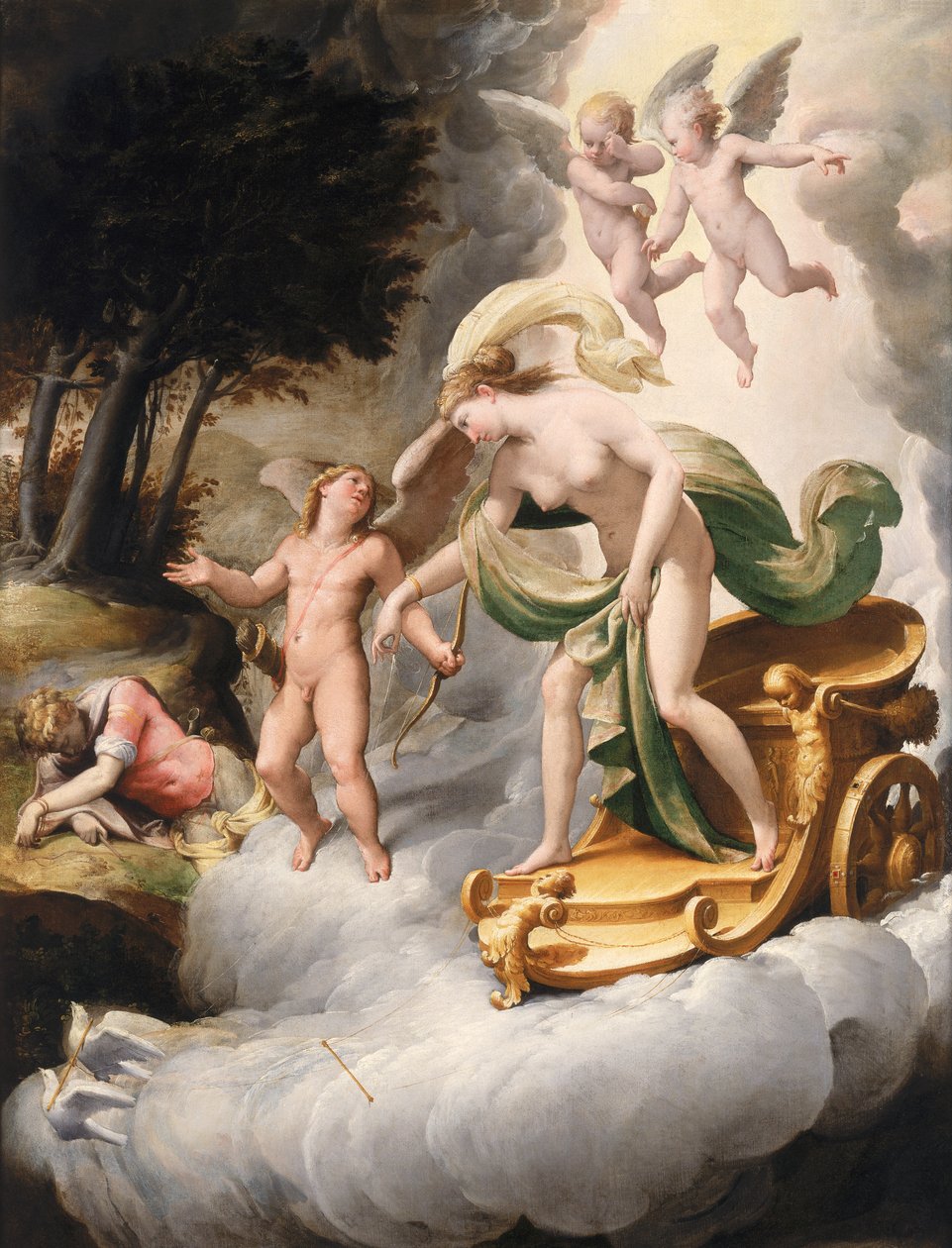 Venus ledd av Amor till döda Adonis av Jacopo Ianguidi Bertoia