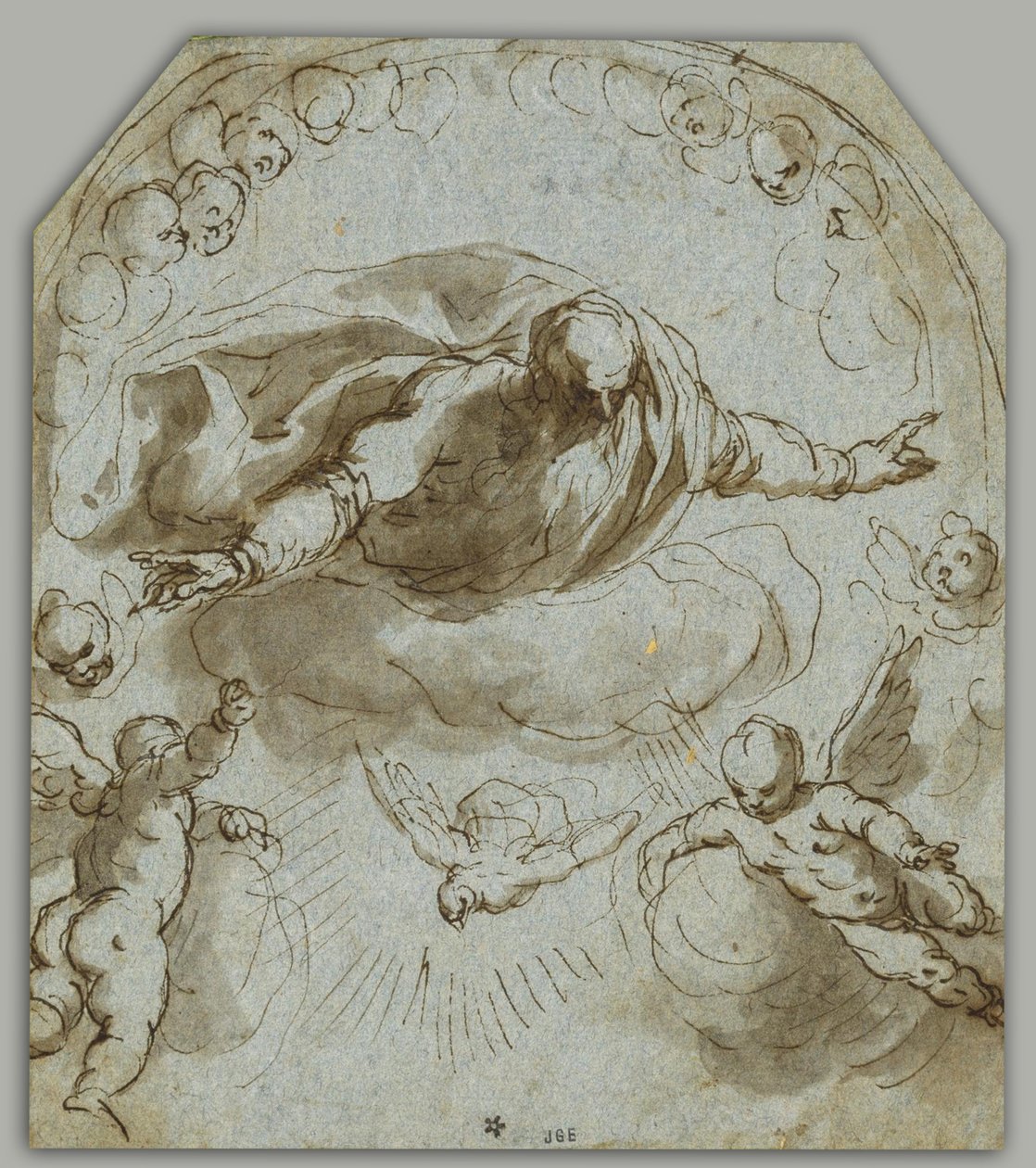 Gud Fader med duva, två Putti och en Nimbus av keruber av Jacopo Negretti