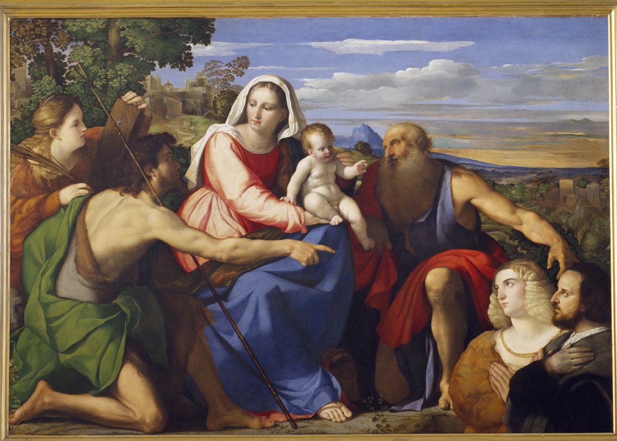 Sacra Conversazione med St. Catherine, Johannes Döparen och två givare av Jacopo Palma