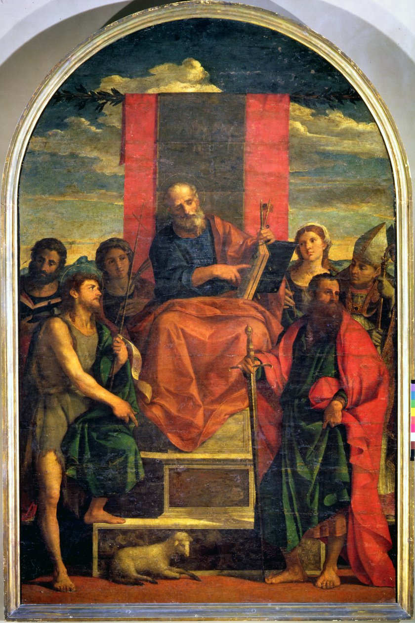 St Peter tronade med heliga av Jacopo Palma