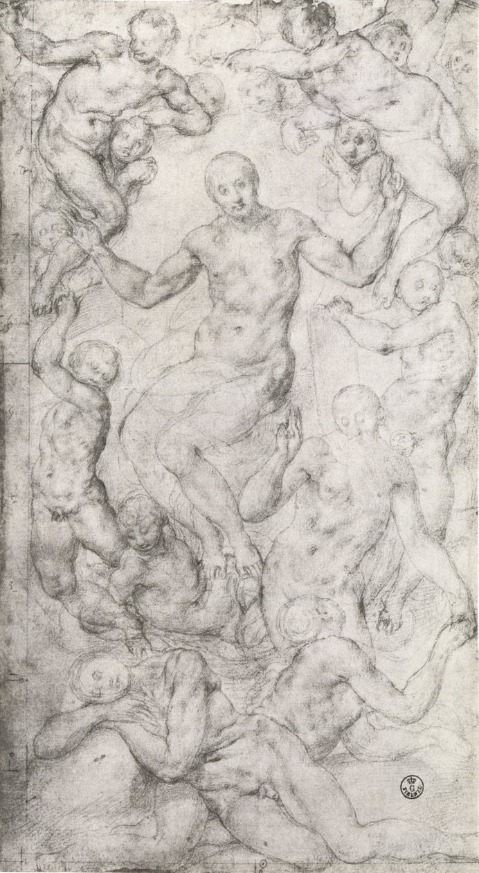 Studie för "Kristus i ära" och "Evas skapelse" i kyrkan San Lorenzo, Florens (krita) av Jacopo Pontormo