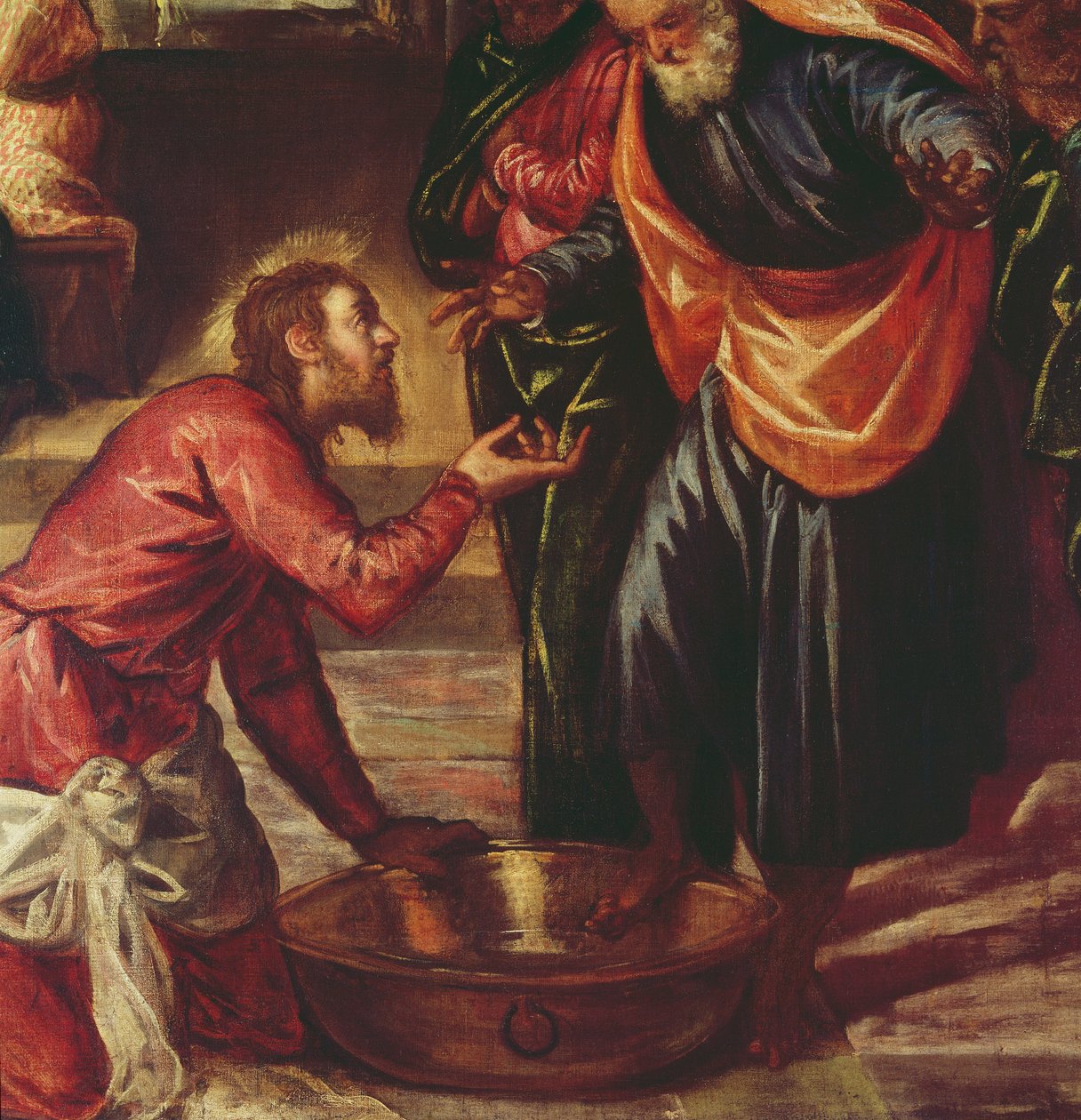 Kristus tvättar lärjungarnas fötter (detalj av 69587) av Jacopo Robusti Tintoretto
