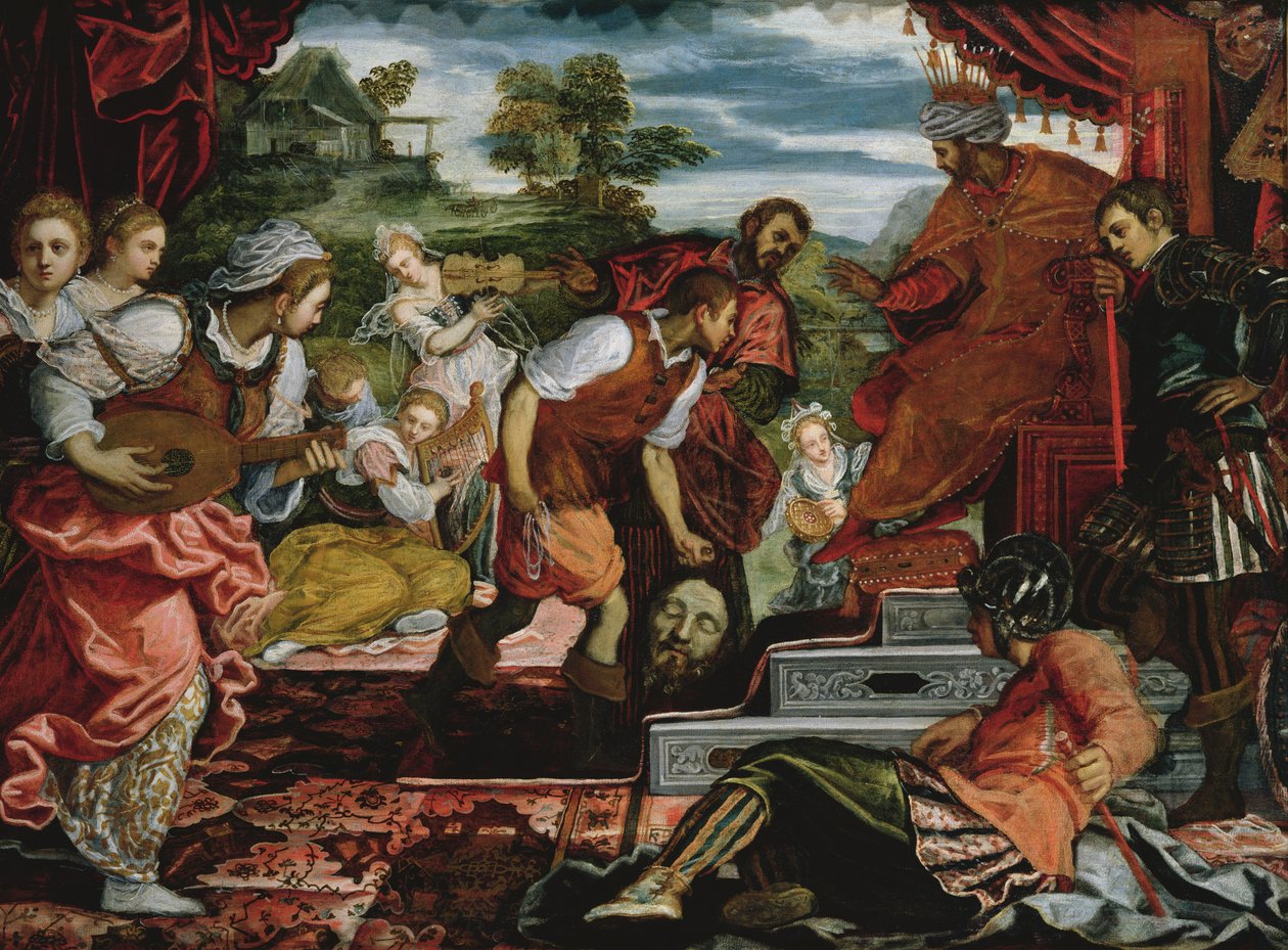 David och Goliat olja på duk av Jacopo Robusti Tintoretto