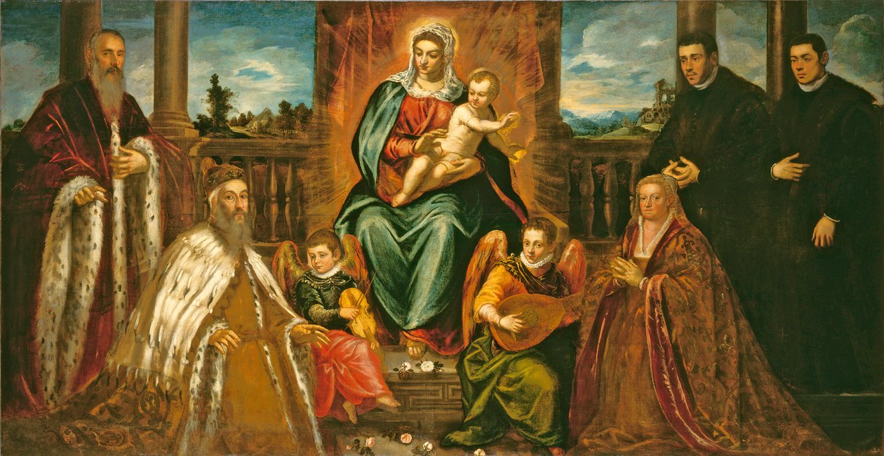 Doge Alvise Mocenigo och familj före Madonnan och barnet, ca 1573 av Jacopo Robusti Tintoretto