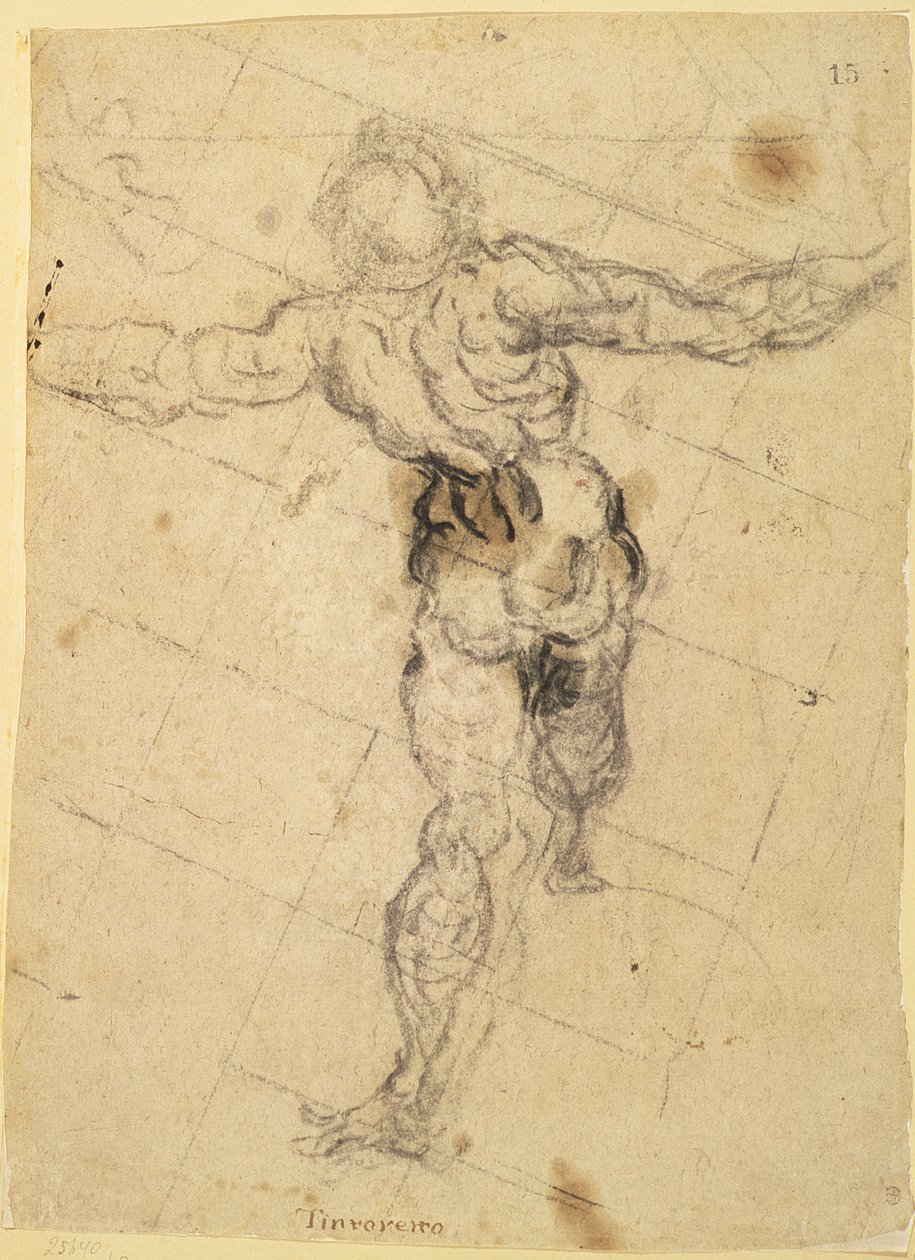 Studie av en manlig naken bakifrån av Jacopo Robusti Tintoretto