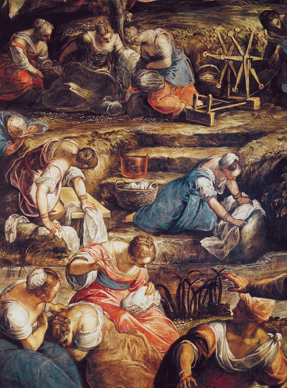 Mannaens mirakulösa fall, detalj av kvinnor som arbetar av Jacopo Robusti Tintoretto