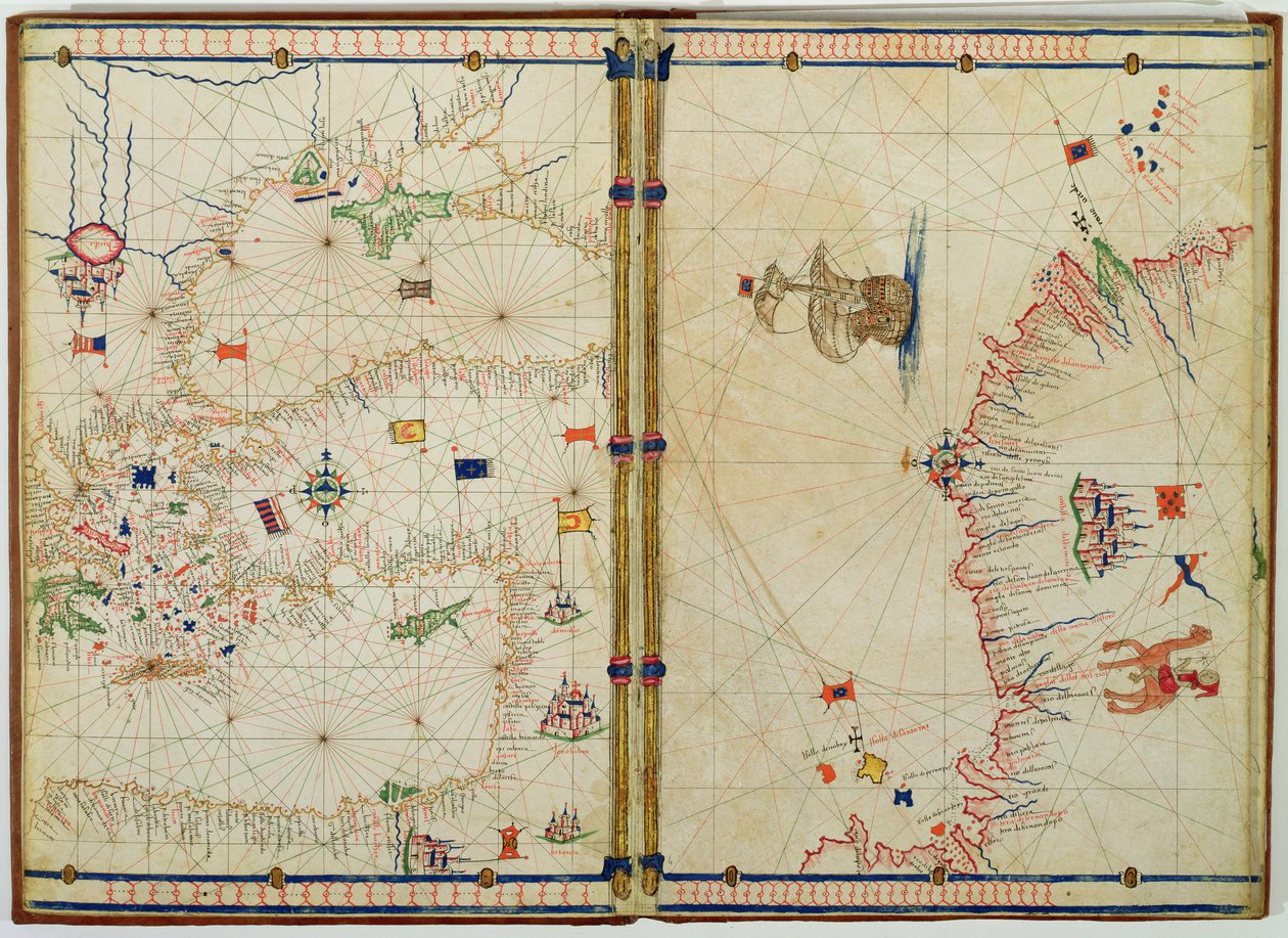 Ms Ital 550.0.3.15 fol.4v-5r Karta över den östra Medelhavskusten och öarna, från 