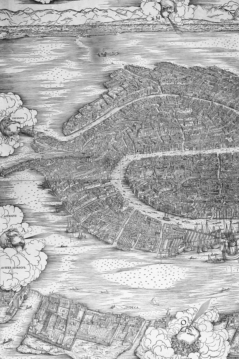 Stor perspektivplan - Venedig, ca 1500 (vänster sida) av Jacopo de Barbari