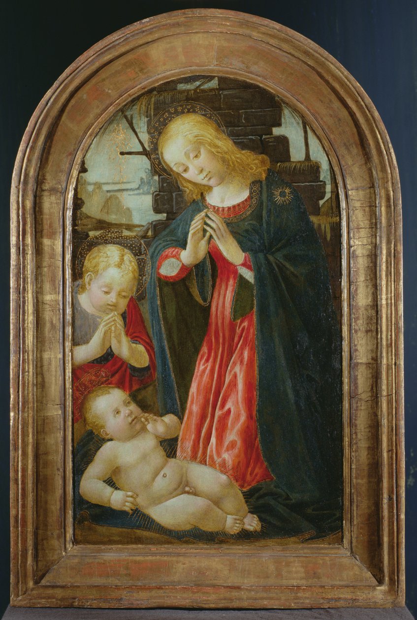Madonna och barn med spädbarnet Johannes Döparen (tempera på panel) av Jacopo del Sellaio