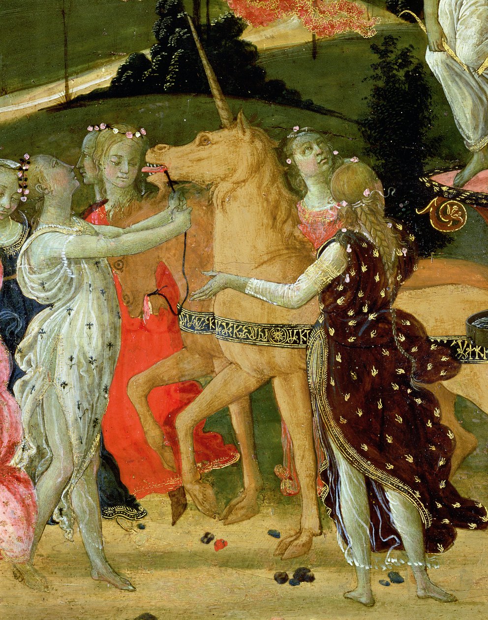Triumph of Chastity, inspirerad av "Triumphs" av Petrarch (1304-74) (detalj av 194158) av Jacopo del Sellaio