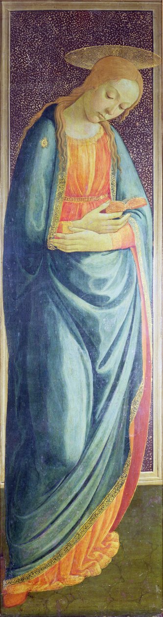 Jungfru Maria, 1473 (högra flygeln av en diptyk av bebådelsen) (panel) av Jacopo del Sellaio