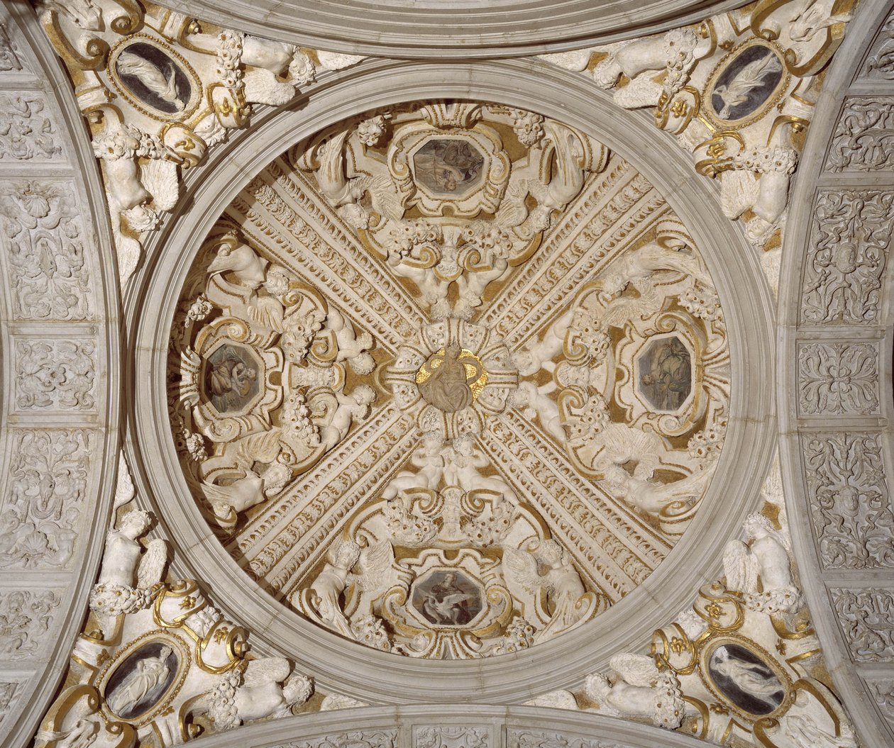 Detalj av taket i Sansovino Gallery, Venedig, ca 1537 (sten) av Jacopo (1486 1570) Sansovino