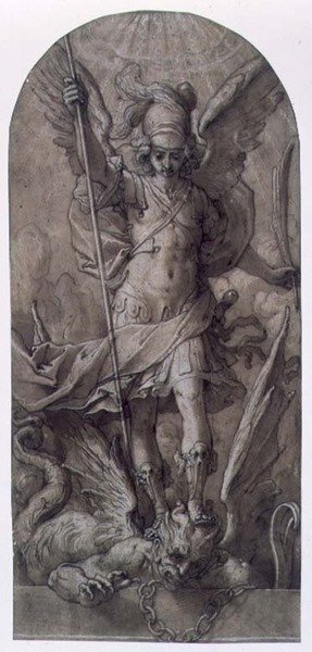 St. Michael (brunt bläck & brunt tvätt) av Jacopo (attr.to) Ligozzi