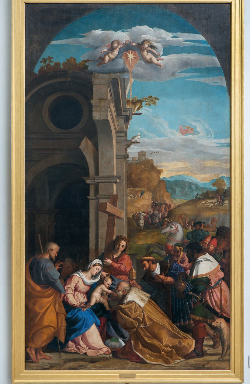 Tillbedjan av Magi i närvaro av Saint Helen av Jacopo (c.1480 1528) Palma