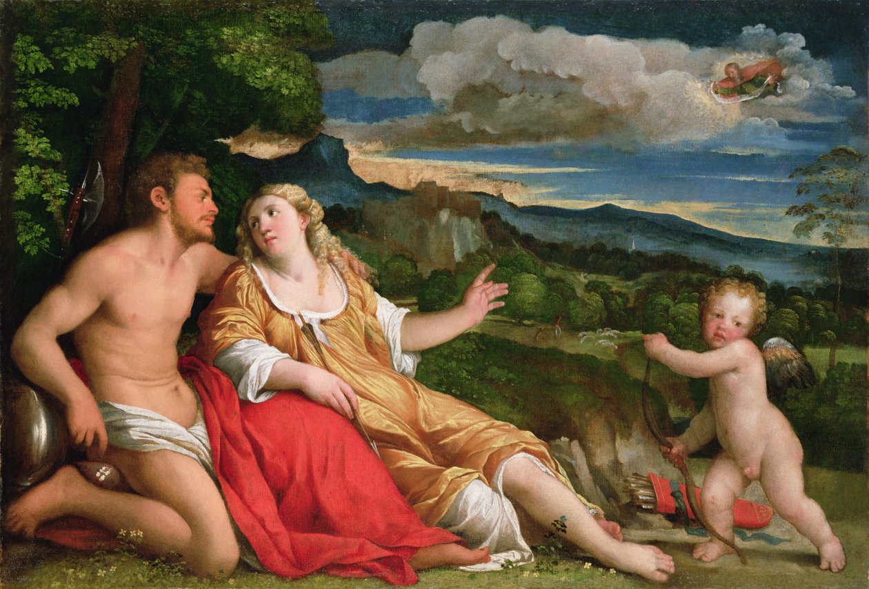 Mars, Venus och Amor (olja på duk) av Jacopo (c.1480 1528) Palma