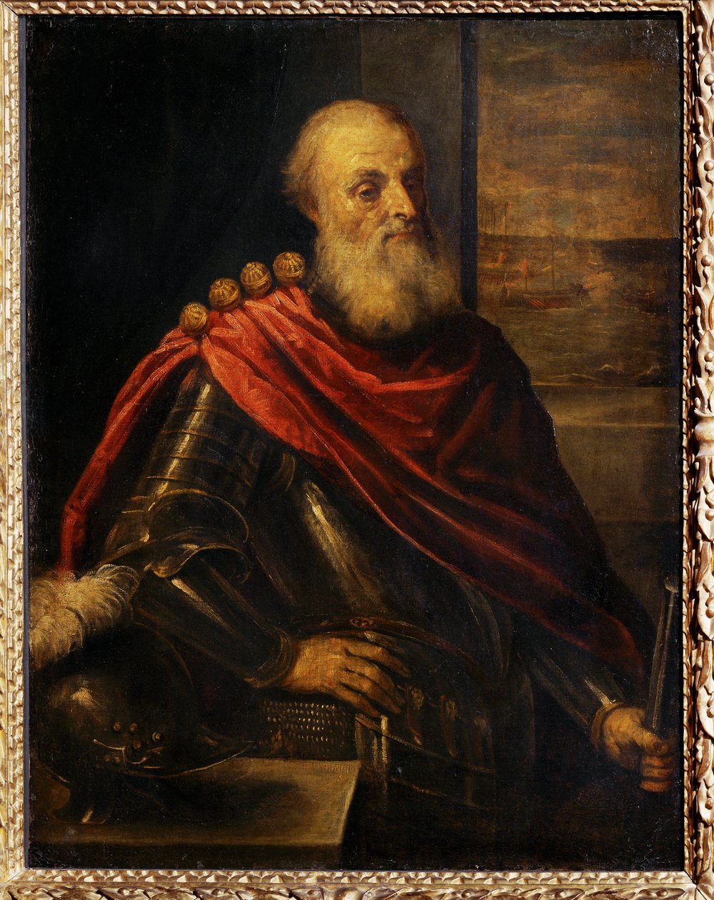 Porträtt av Vincenzo Cappello, venetiansk amiral, även känd som Porträtt av Nicolo Capello, "guvernör" på en galär ... av Jacopo (c.1480 1528) Palma