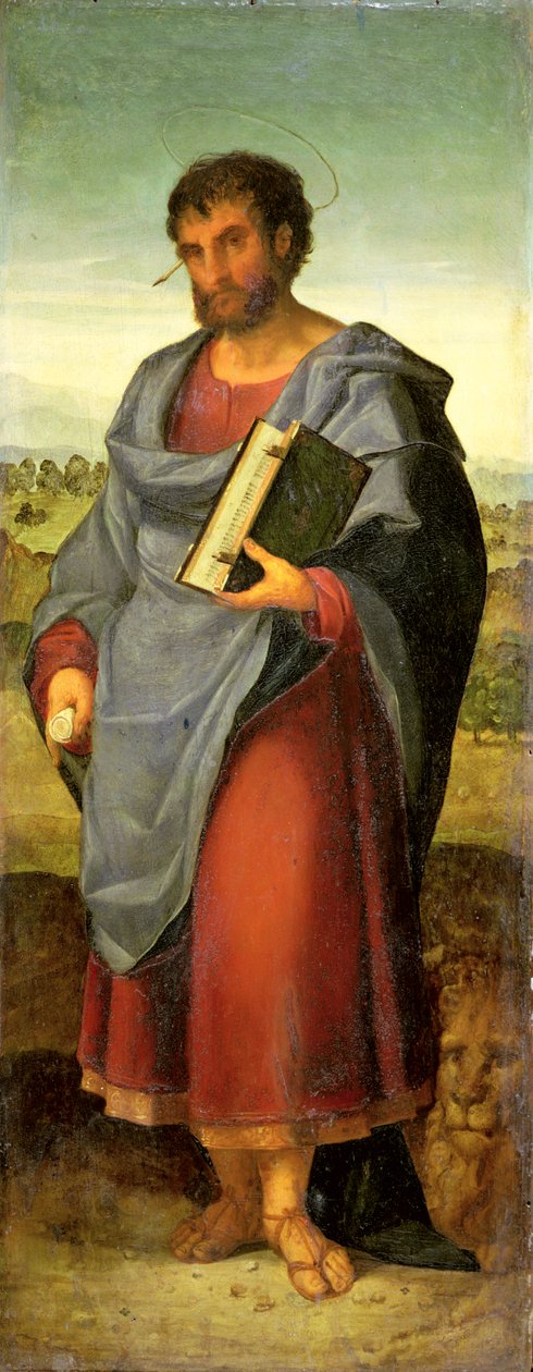 St. Mark (olja på pannå) av Jacopo (c.1480-1528) Palma