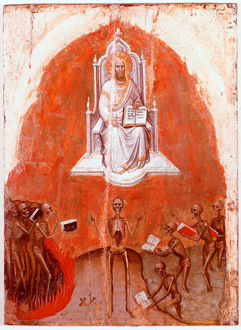 Vänster panel av Polyptych of Revelation: Kristus med livets bok. Detrempe på trä av Jacobello Alberegno (ca 1367-1397) 1360-1390. Gallerie dell