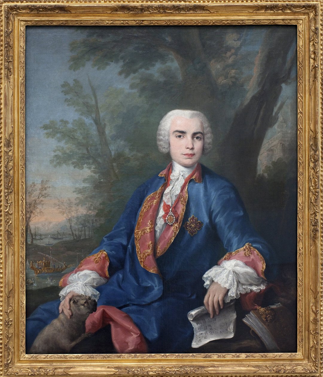 Soprankastraten Carlo Broschi, kallad Farinelli (1705-1782). Sångaren bär medaljen av ordningen Calatrava, på partituret han håller i sin hand, några mått av operan Zenobia av Gaetano Latilia. Målning av Jacopo Amigoni (1682-1752), olja på av Jacopo Amigoni