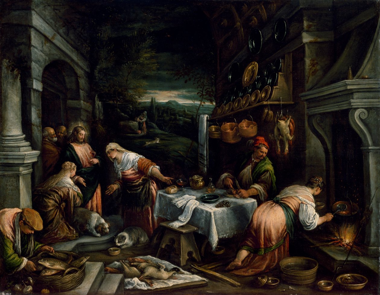Kristus i Marias, Marthas och Lasarus hus av Jacopo Bassano