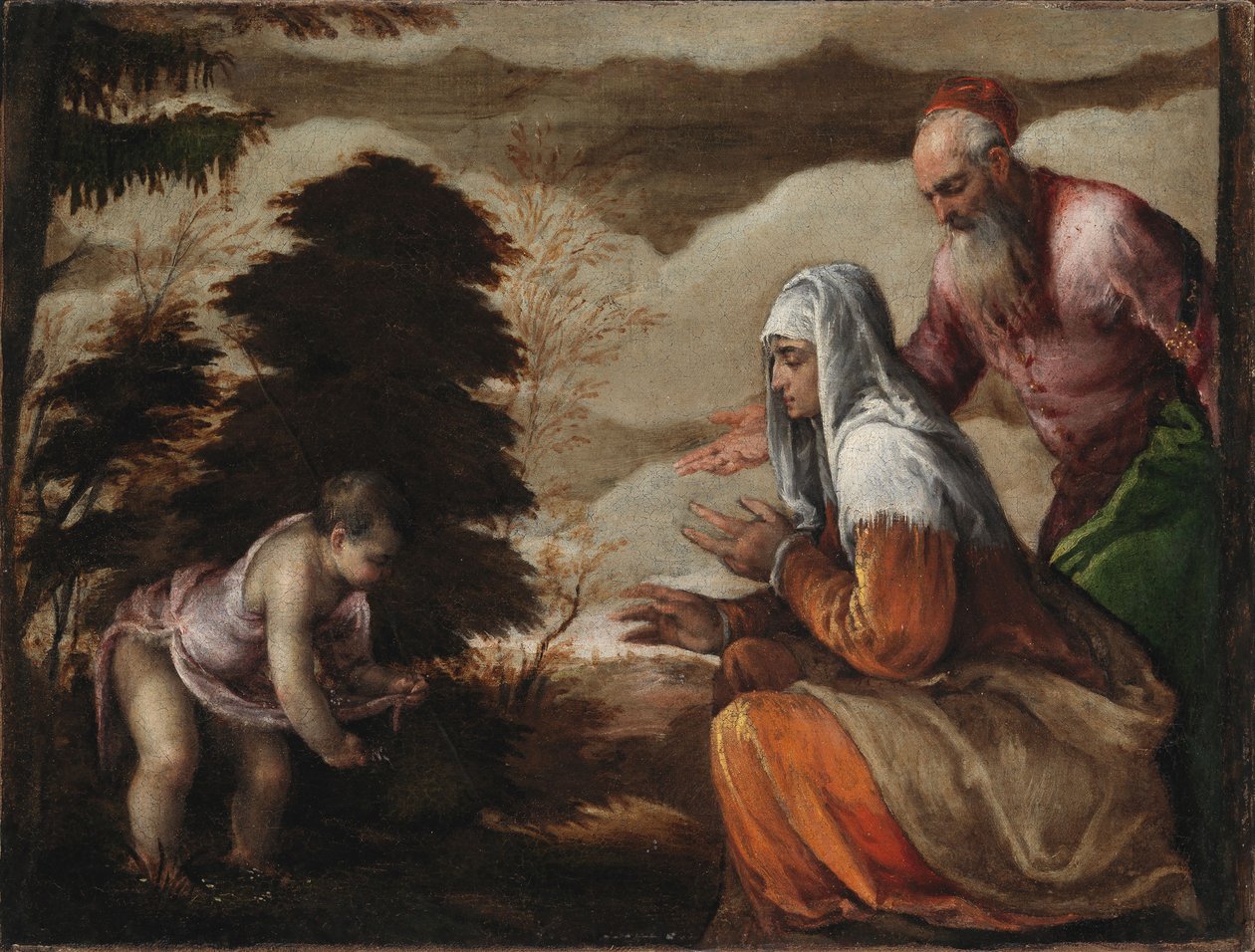 Johannes Döparen plockar blommor till sina föräldrar av Jacopo Bassano