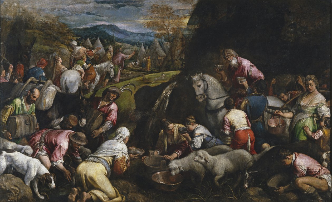 Moses slår vatten från klippan av Jacopo Bassano il vecchio