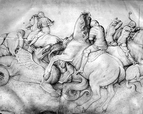 Kamp mot drakar, ca 1450 (bläck på pergament) av Jacopo Bellini