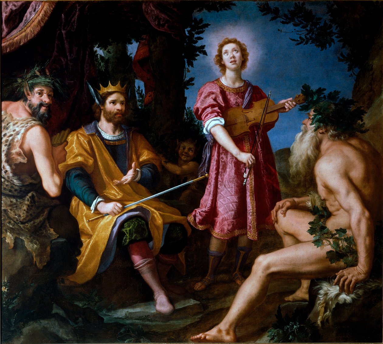 Midas dom mellan satyren Marsyas och Apollo (Målning av Jacopo Chimenti Empoli