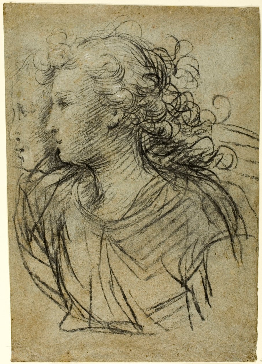 Halvlängdsvy av kvinna i profil till vänster (recto); Halvlängdsvy av figur i trekvartsprofil (verso) av Jacopo Confortini