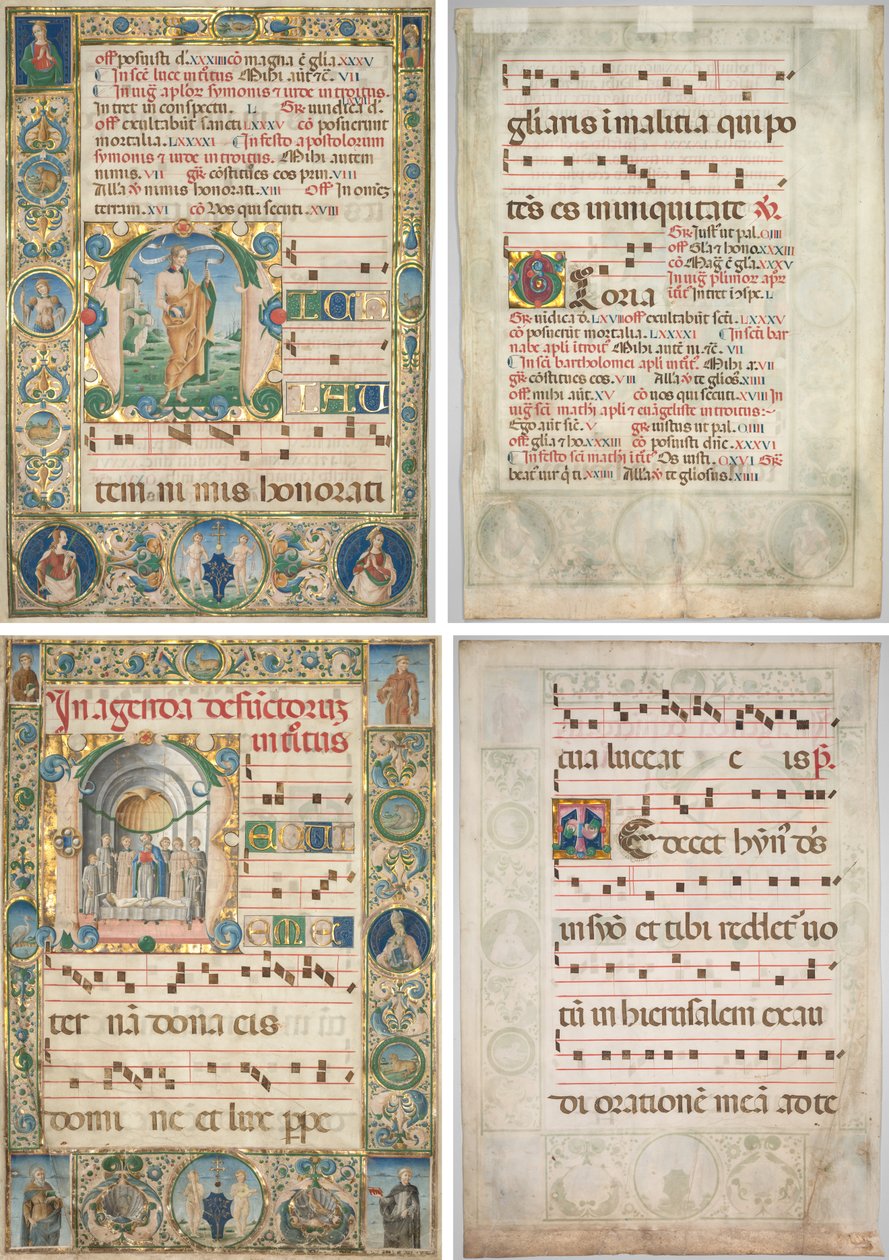 Pair of Graduals: Initial (M) med St. Andrew (recto) och Mass for the Dead (recto) av Jacopo Filippo d