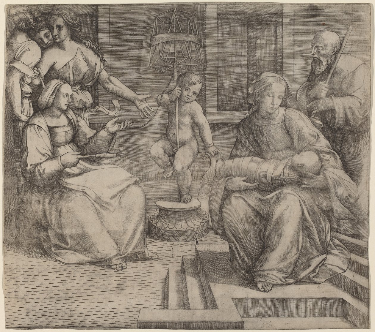 Helig familj med Saint Elizabeth och spädbarnet Saint John the Baptist av Jacopo Francia