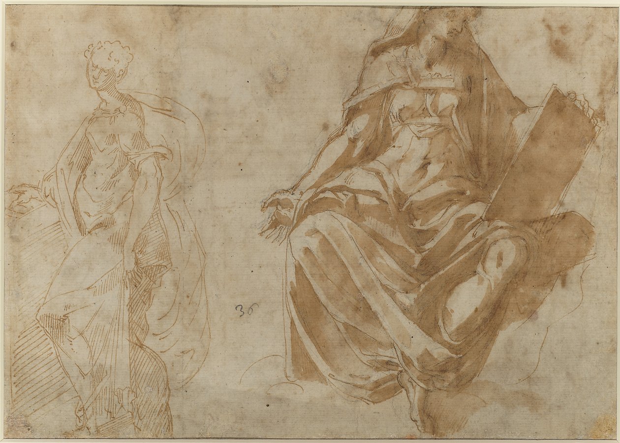 Sankta Cecilia och en sittande kvinnofigur som håller i en bok av Jacopo Ianguidi Bertoia