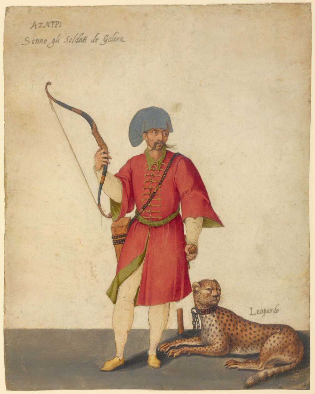 En Azappo-bågskytt med en gepard av Jacopo Ligozzi