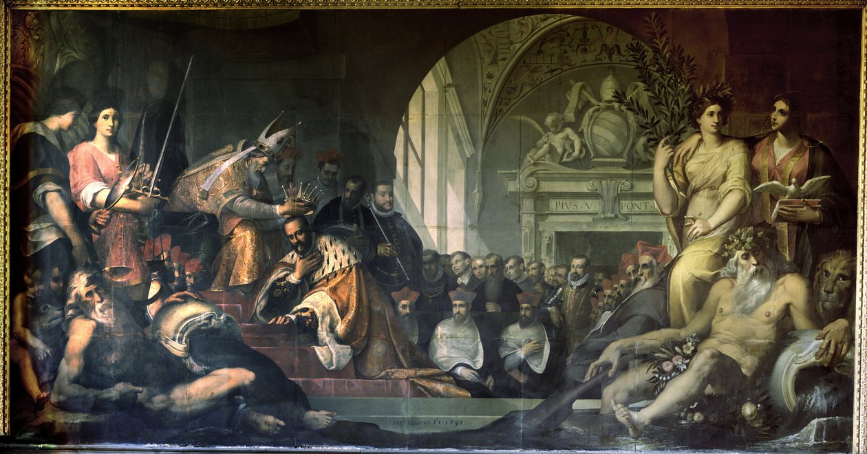 Cosimo I de Medici tar emot påven Pius V av Jacopo Ligozzi