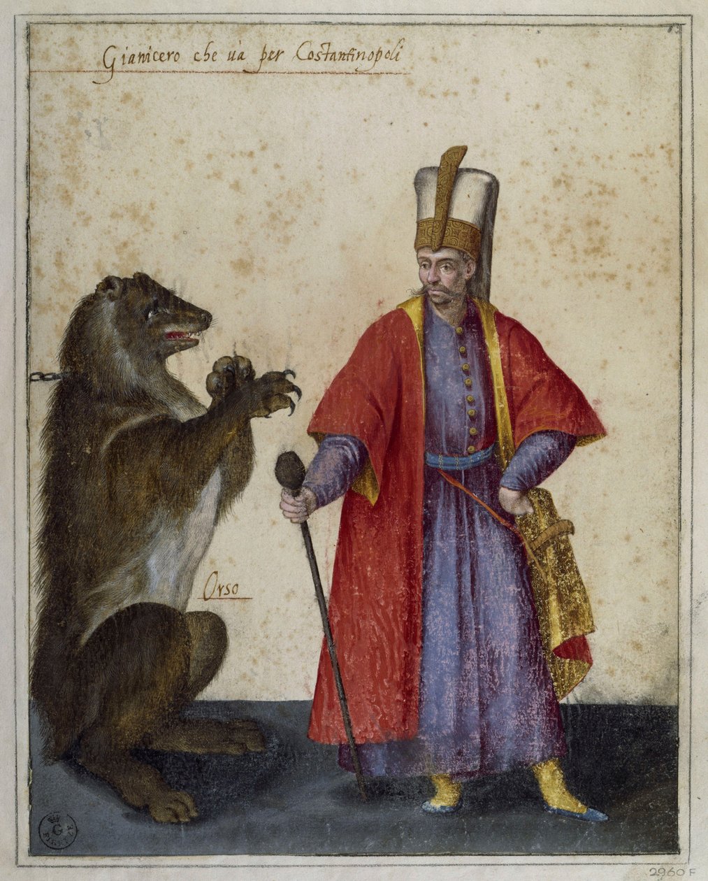Janisseri och björn, teckning av Jacopo Ligozzi (1547-1626) av Jacopo Ligozzi