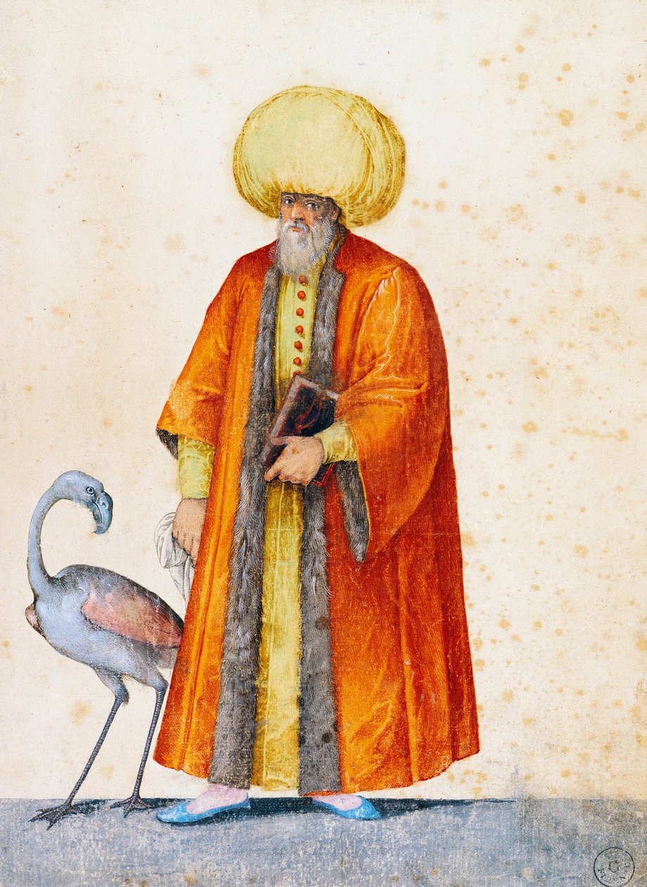 Turkisk man med flamingo, teckning av Jacopo Ligozzi (1547-1627) av Jacopo Ligozzi